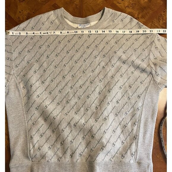 Vtg CHAMPION Reverse Weave Womens All Over Print Sweatshirt Gray Crew Neck Sz L - Picture 6 of 9